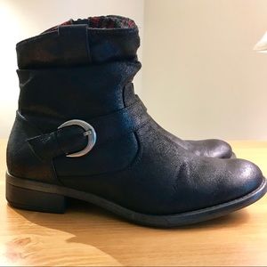 Wear.Ever. Black Ankle Boots, Red Plaid Lining